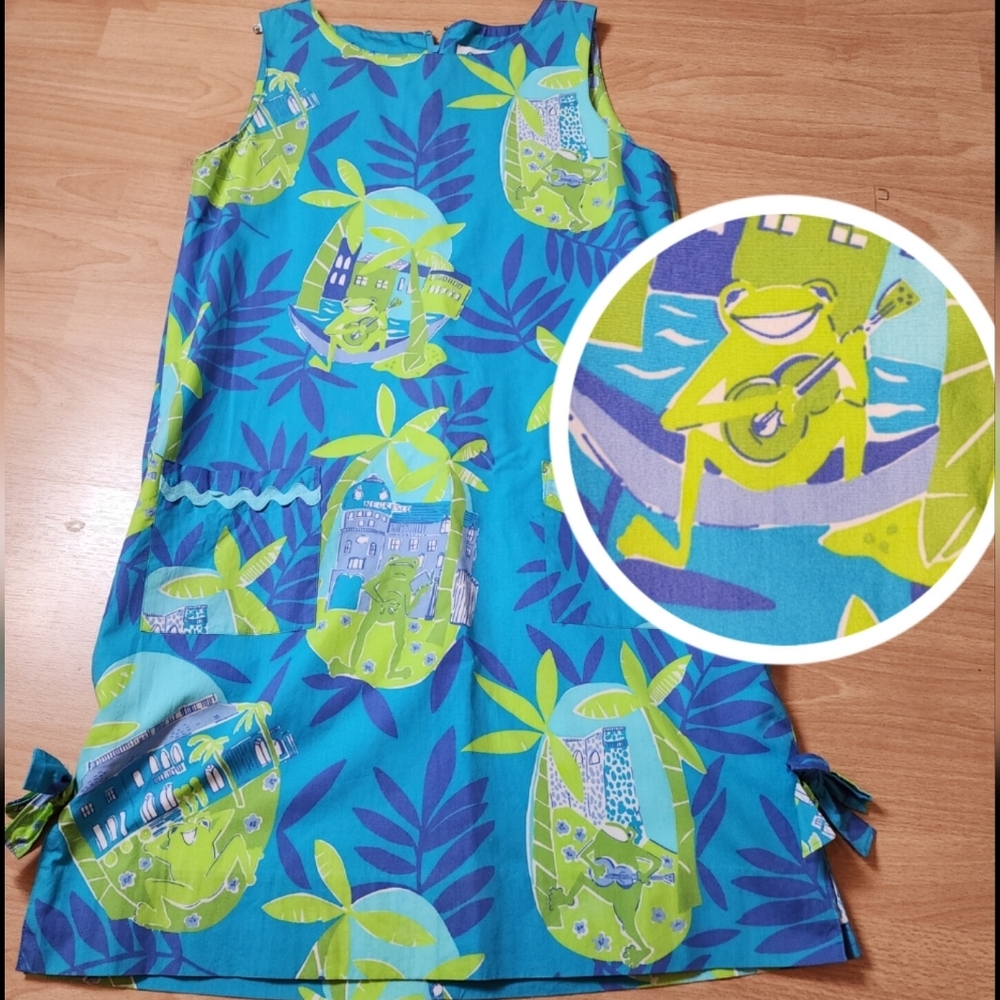 Lilly Pulitzer Frog Negresco Lagoon Green Serenade Sleeveless Dress Size 6 VTG